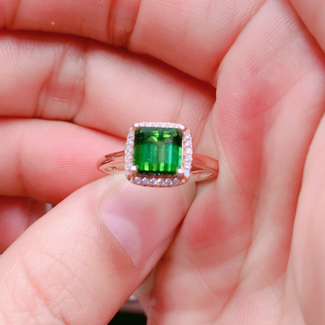 碧玺戒指银S925镶嵌7✖️7