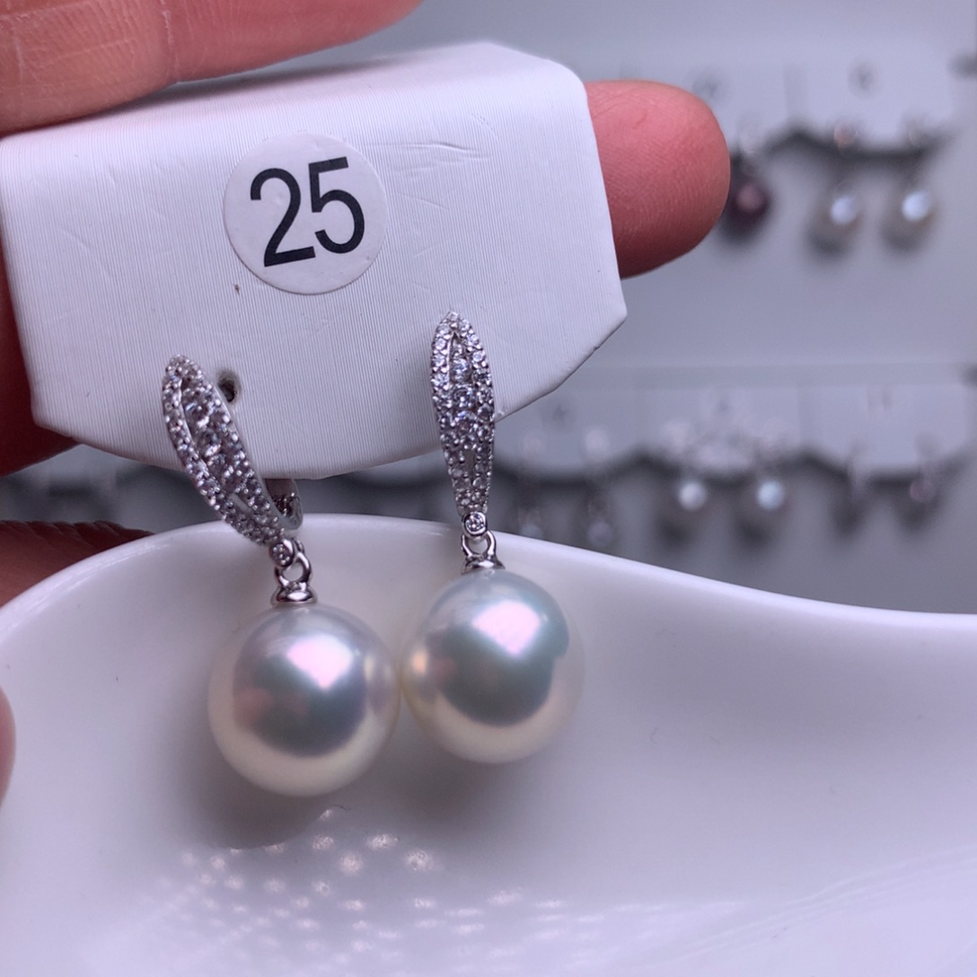 银S925镶嵌耳饰淡水珍珠菁*