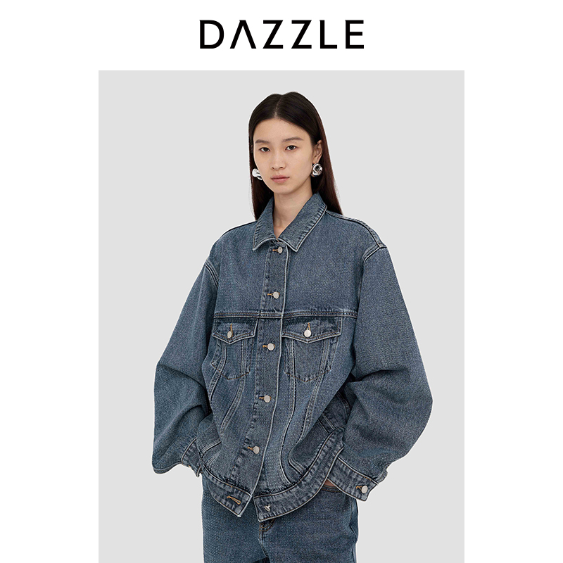 DAZZLE 地素牛仔外套2025年春季新款蓝色牛仔外套2J1RD12