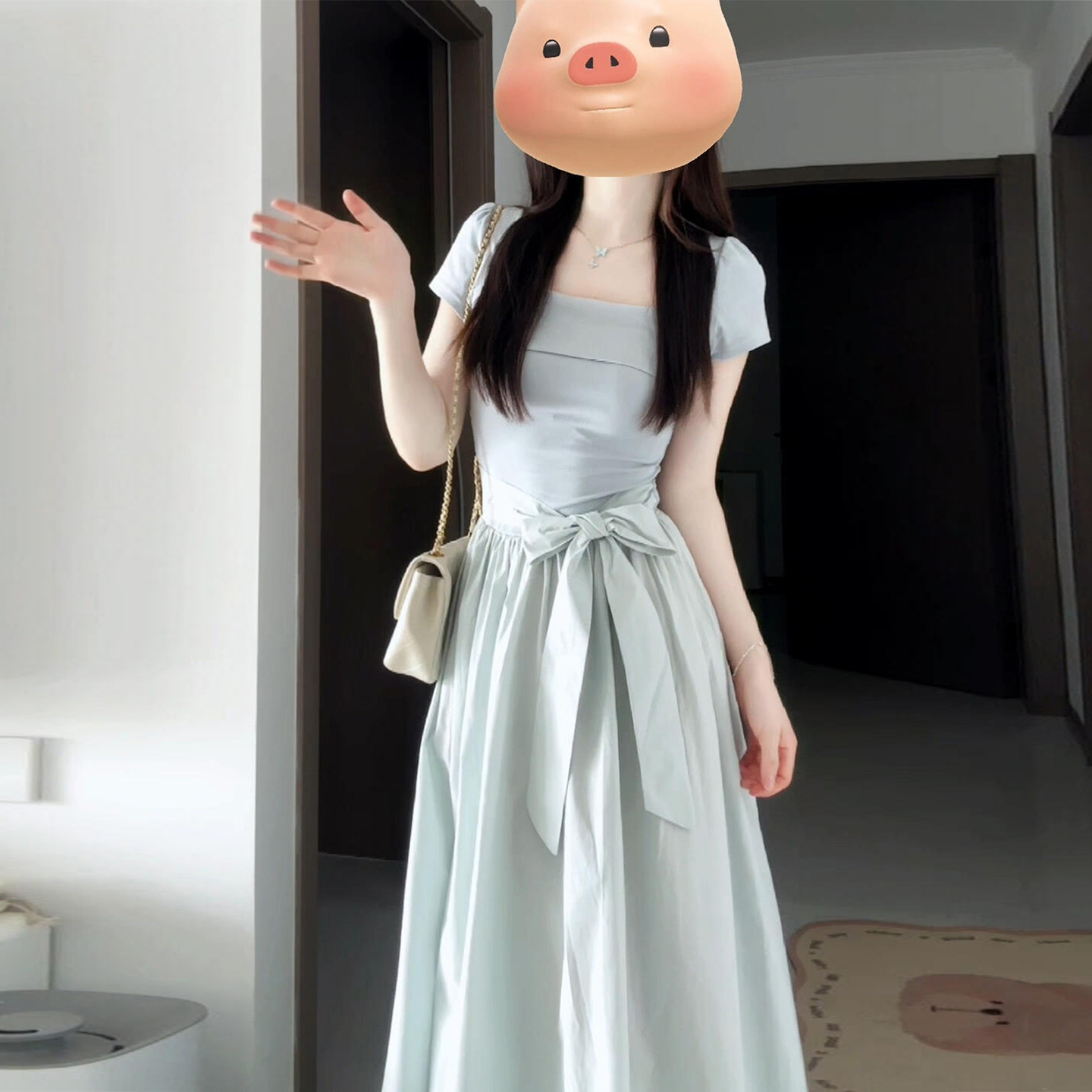 【现货+运补】方领连衣裙新款气质独特漂亮掐腰显瘦长裙3541