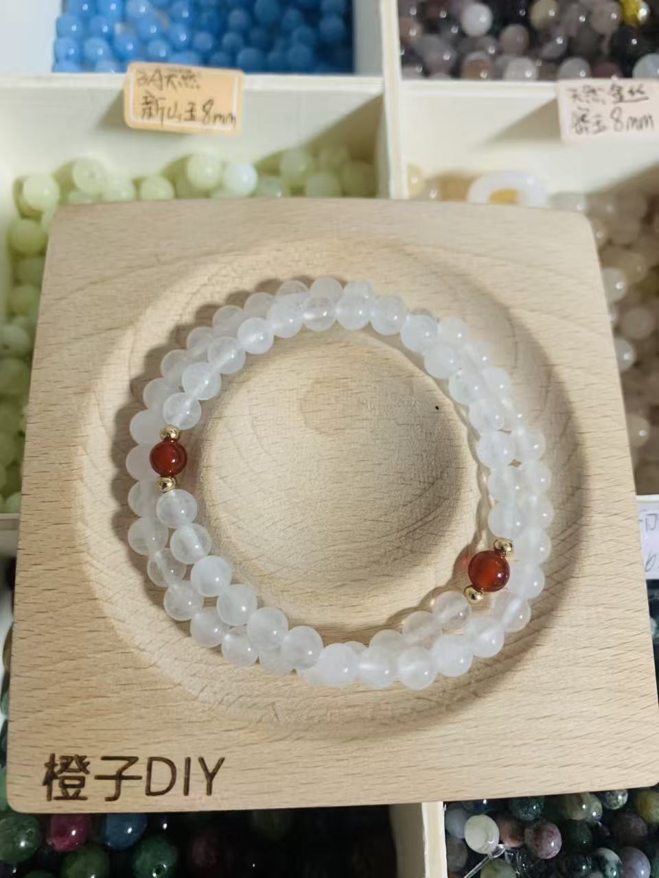6mm双圈玛瑙海蓝宝手串纯手工DIY