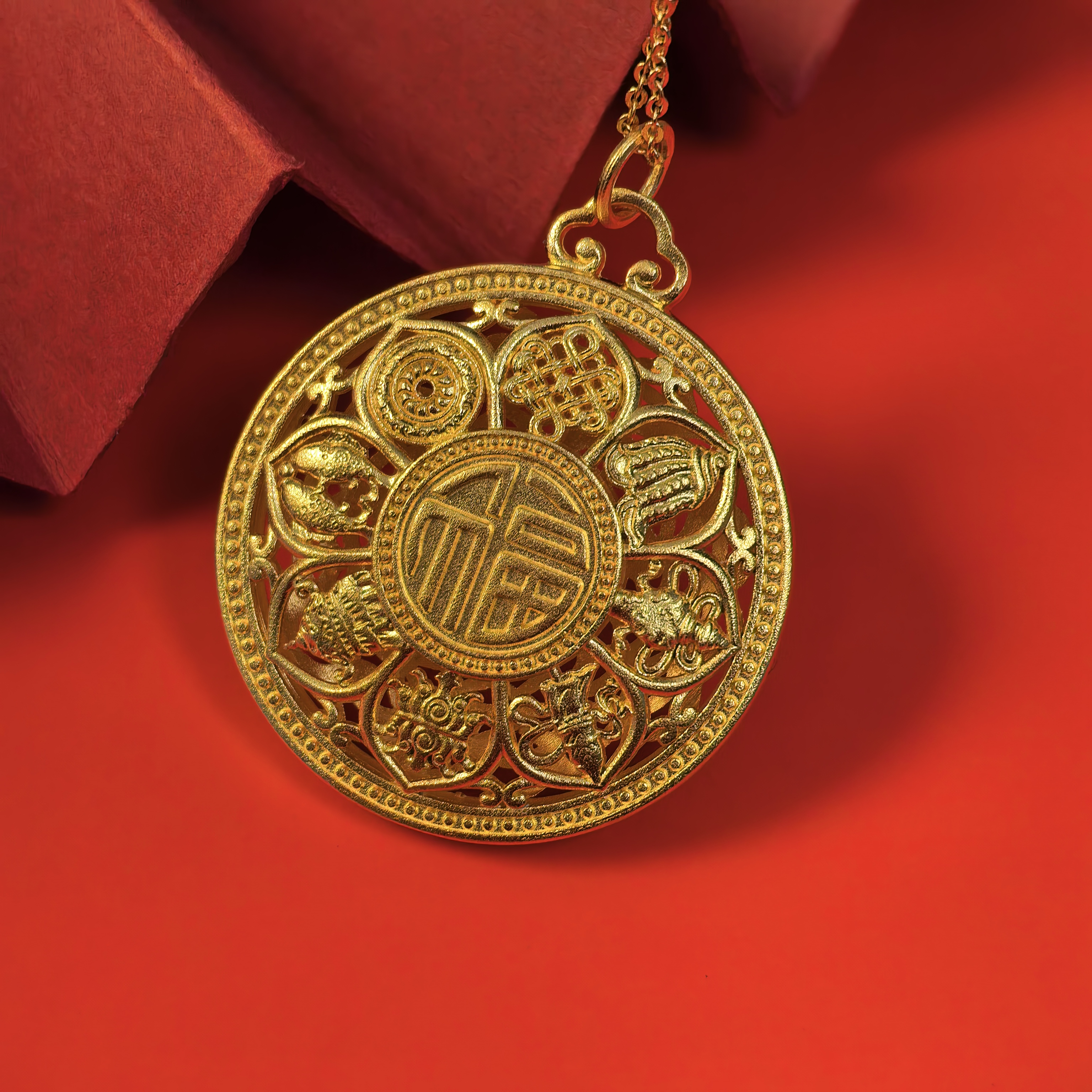 吊坠足银 古法万福挖宝罗盘纯手工打造双面吊坠项链百搭款1