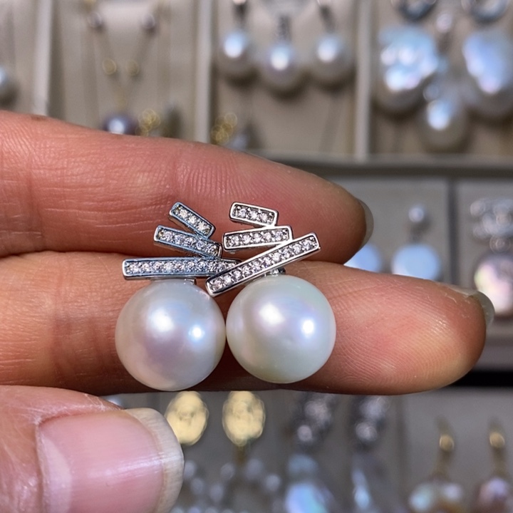 淡水珍珠耳坠银S925镶嵌