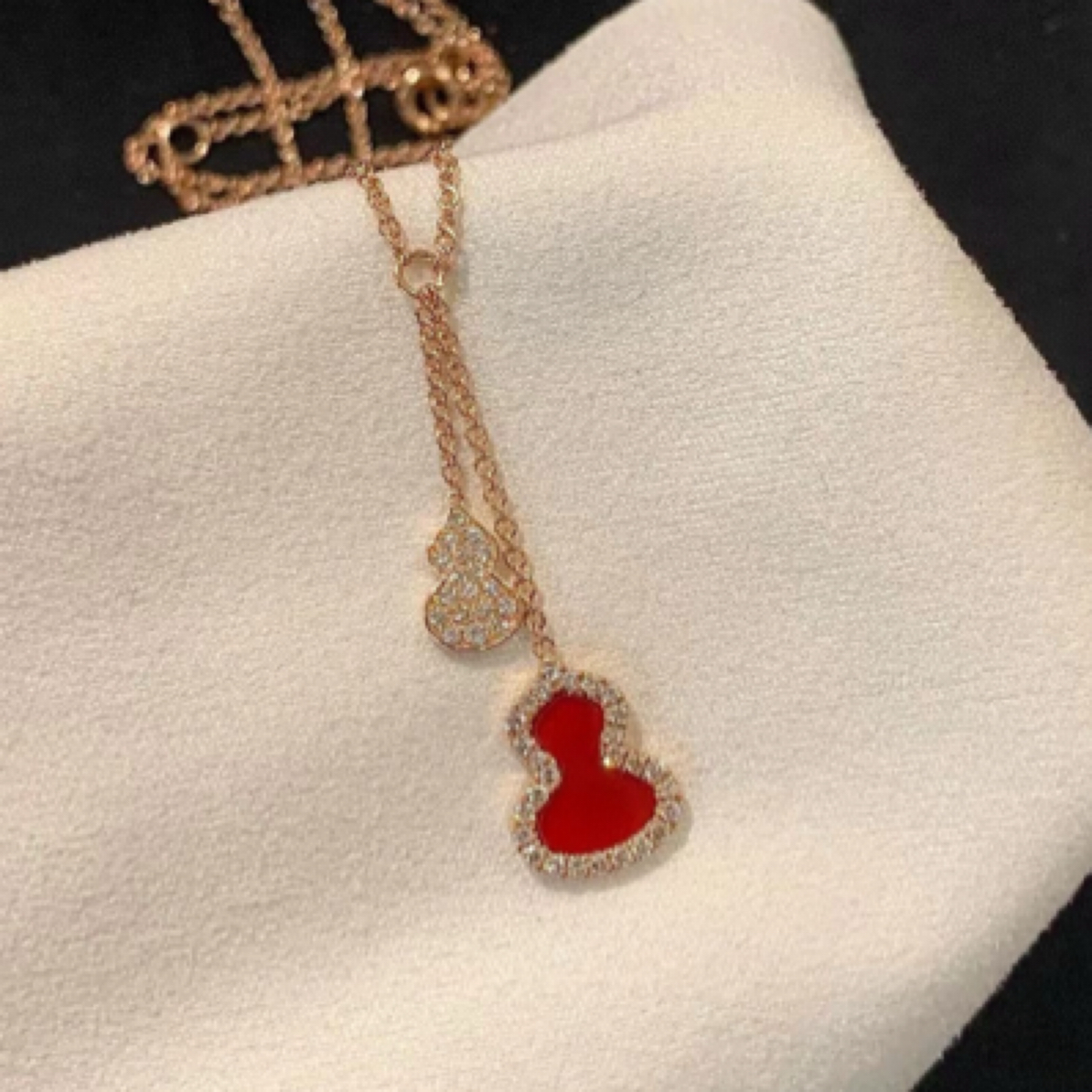 18 K金小号双红葫芦钻石项链
