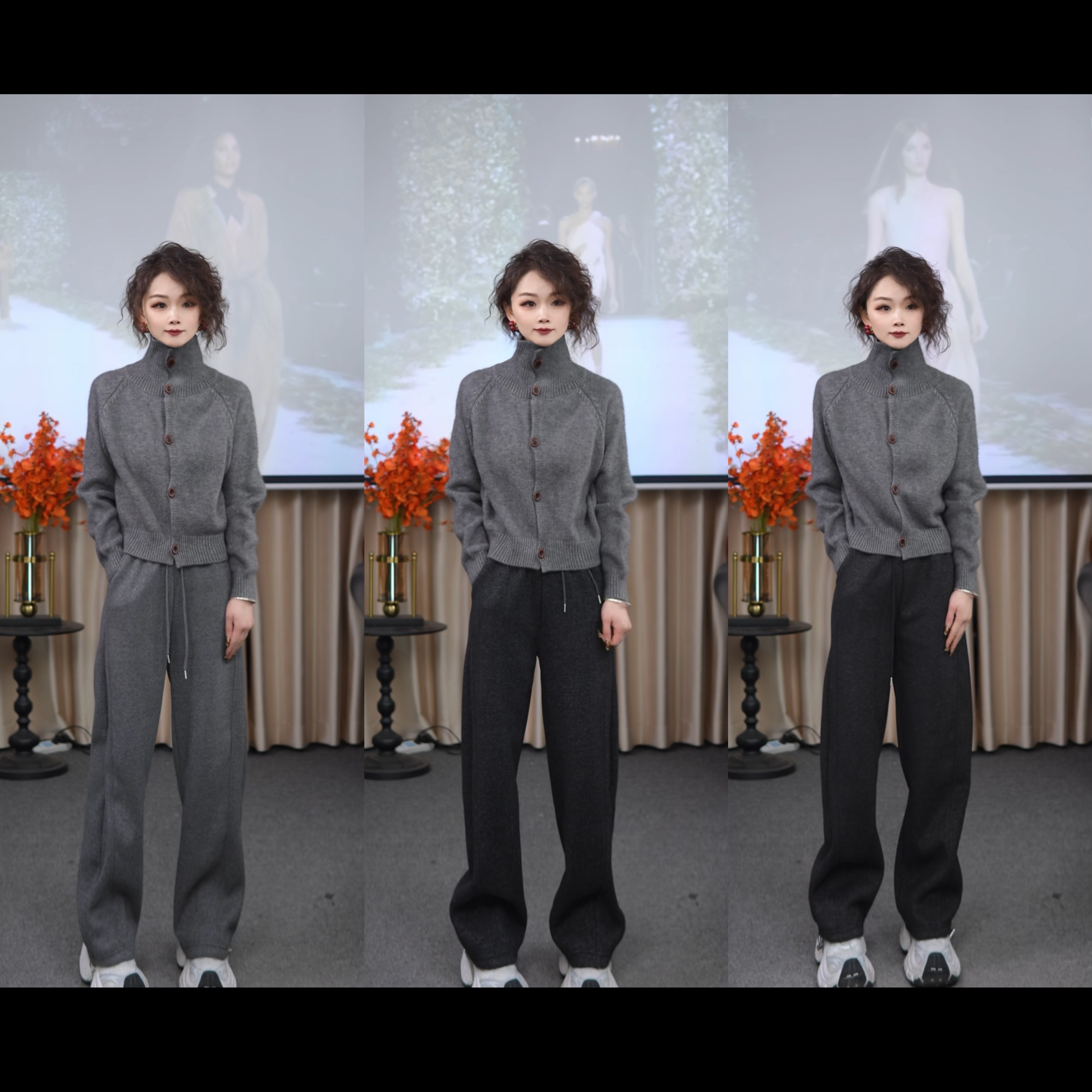 【大叶子专属】羊绒毛呢冬新款韩版加绒加厚阔腿裤女高腰保暖弯刀裤