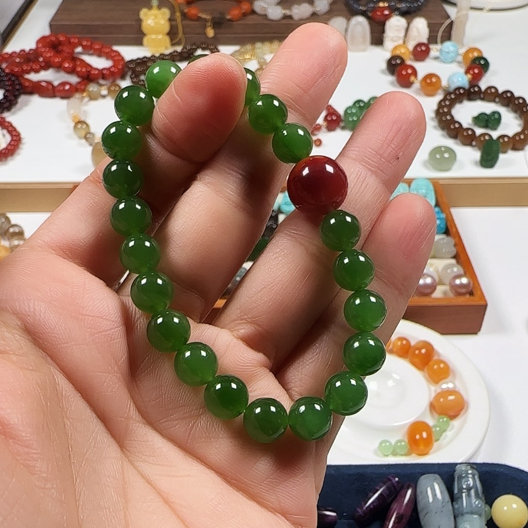 和田玉18K金镶嵌手链