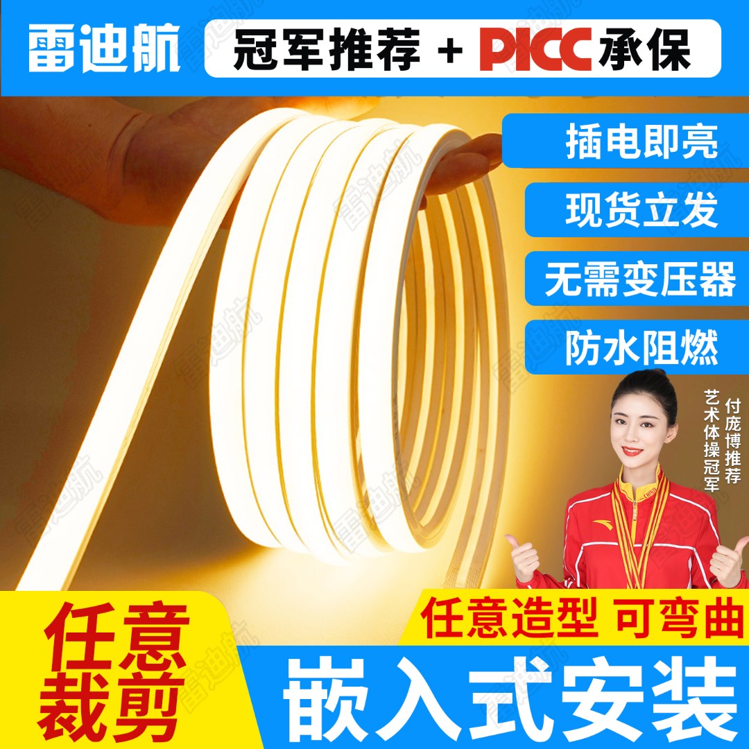 5柔性硅胶led灯带条软套管12v24低压防水自粘220V嵌入式线形灯带