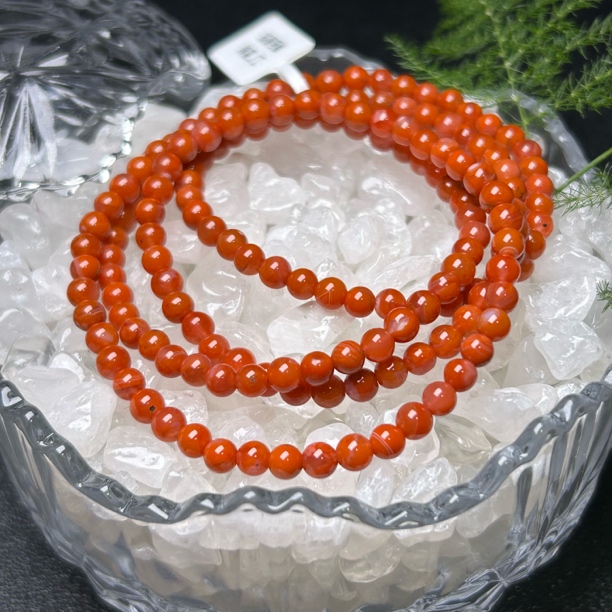 川料 瓦西5mm左右柿子红锦红多圈手链