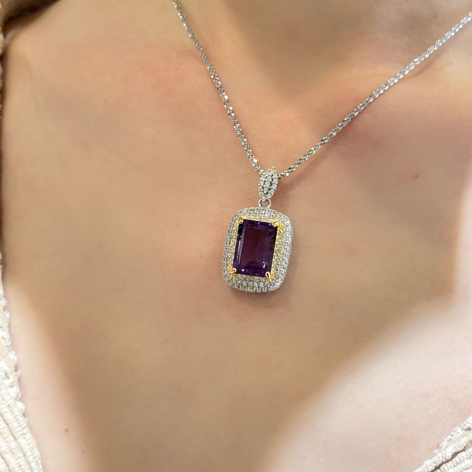 S925银紫水晶吊坠[赠链]【多样性发一】裸石10*14【ZSJ023】