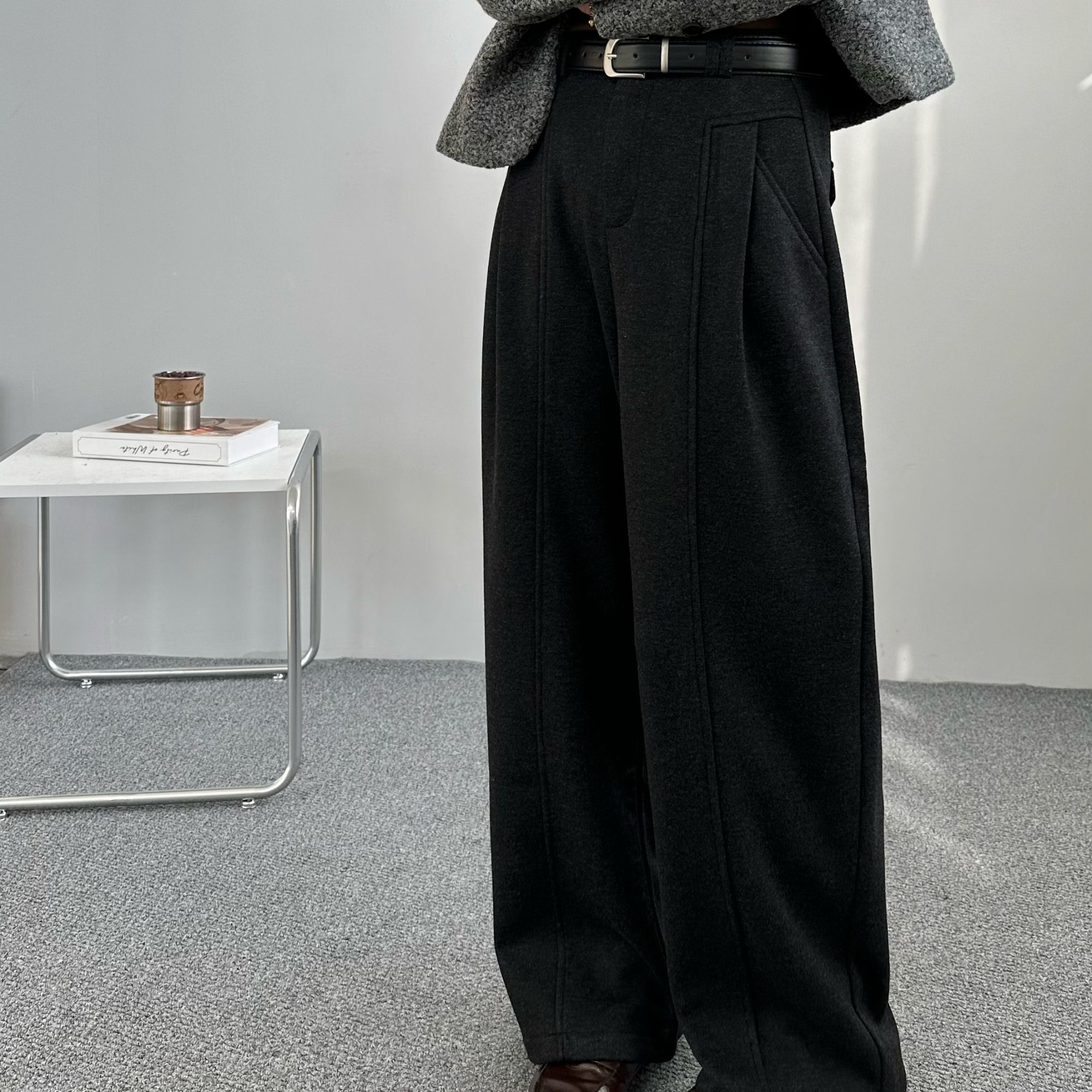 《好兮好》冬季新款加绒醋酸羊毛潮流时尚宽松百搭直筒款627