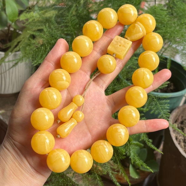 天然蜜蜡同料18手持 橘黄蜡质浓郁