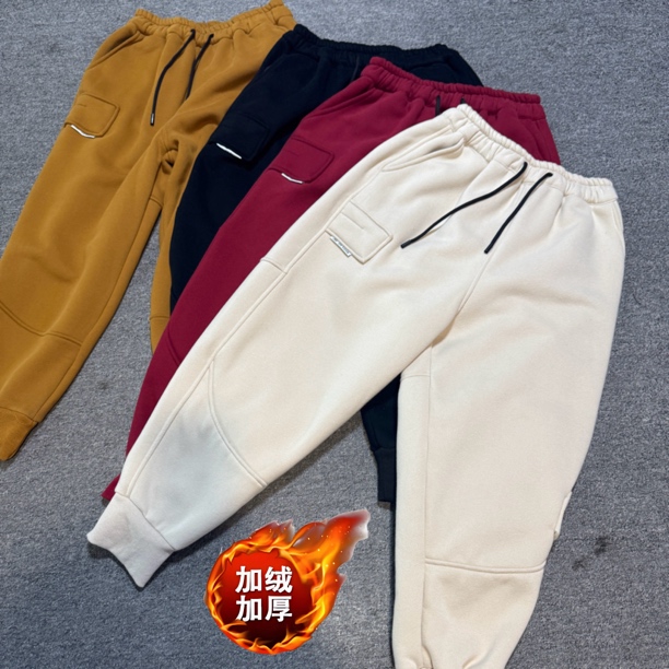 设计感1162休闲裤女秋冬新款大码口袋贴标哈伦裤加绒加厚束脚卫裤