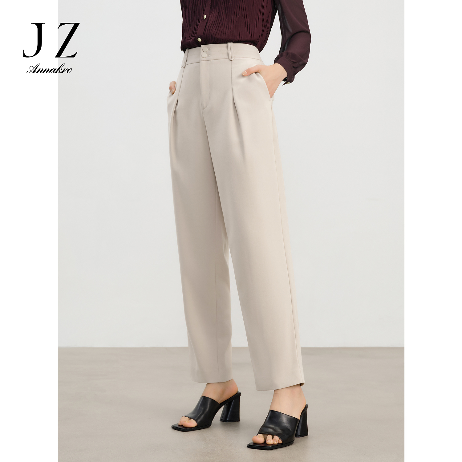 【辛小北专属】玖姿安娜蔻JTEC11007压褶刺绣哈伦裤休闲裤女202