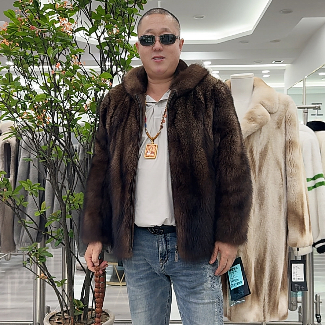 男士渔貂戴帽款西服领款夹克中款上衣