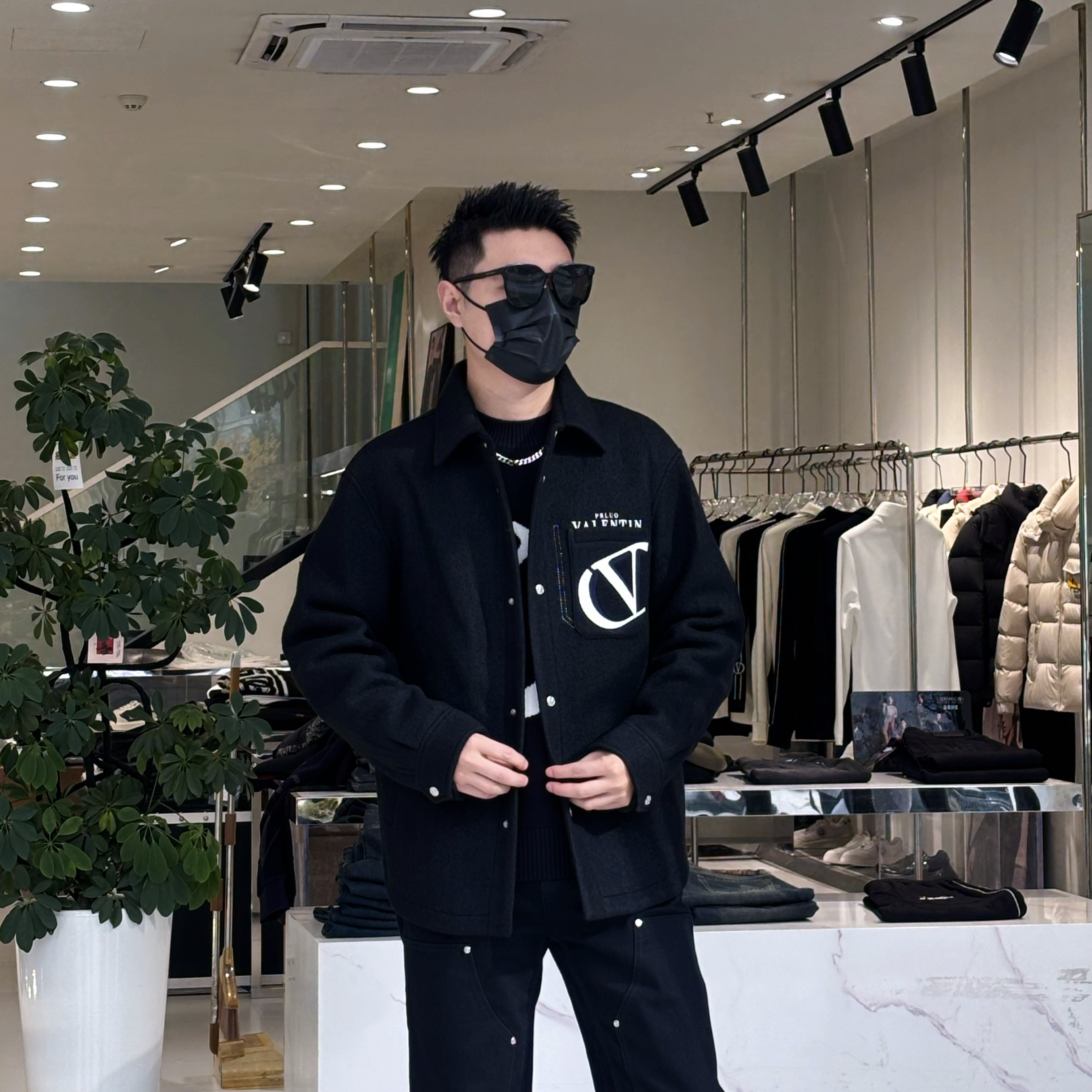 PRLUO VALENTIN男士秋冬商务休闲挺阔翻领长袖澳毛翻领棉服大衣