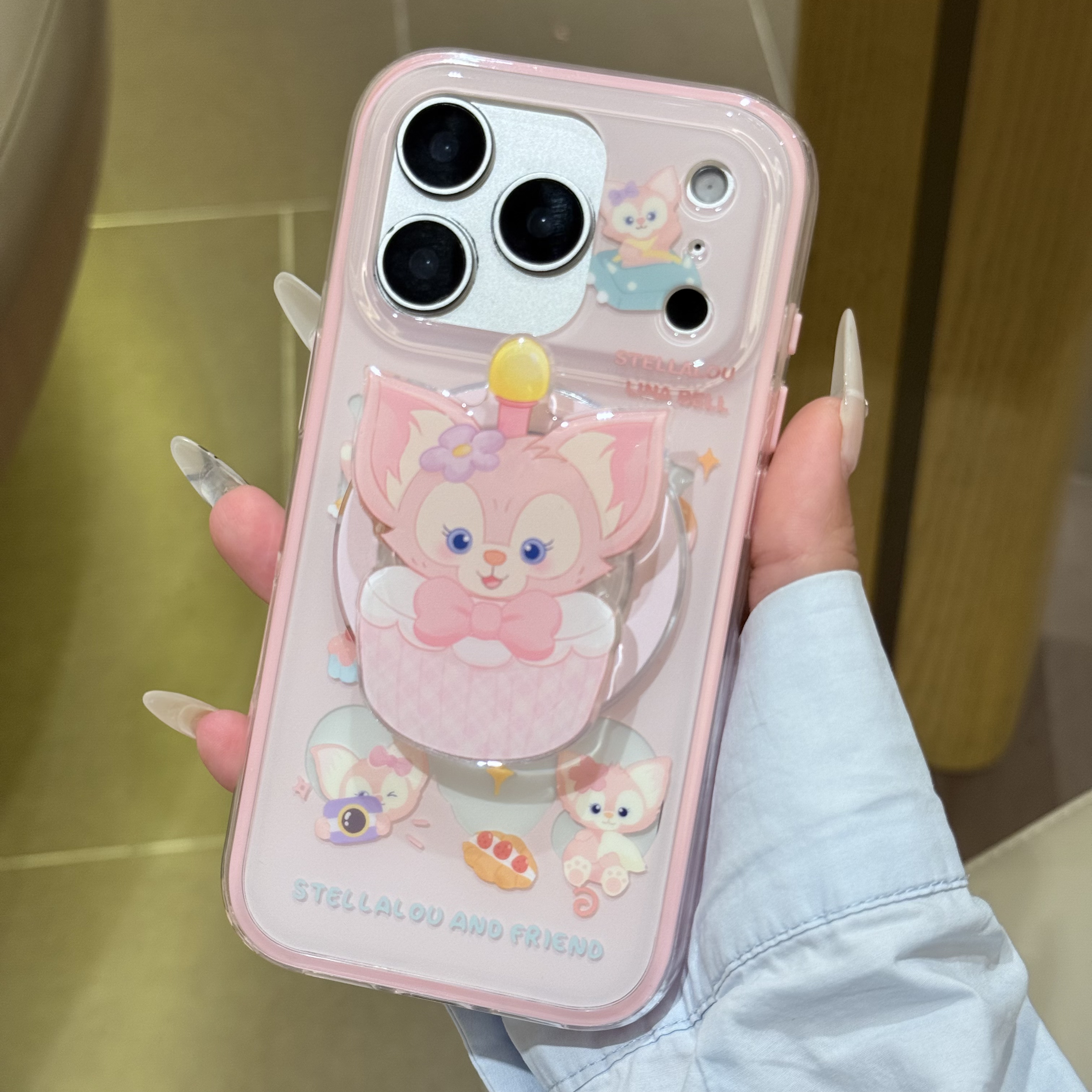 喵六家粉色透明围边玲娜贝儿磁吸手机壳适用苹果17pm/13