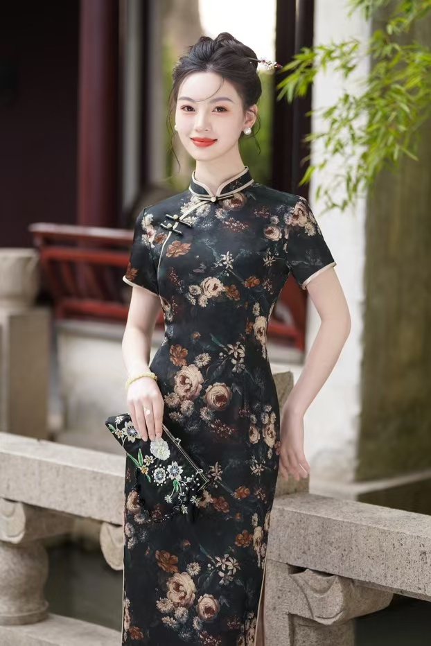 潇然 国风日常气质优雅显瘦长款旗袍