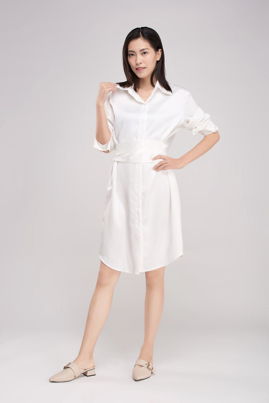 非图片款中长裙中腰高腰系扣休闲风连衣裙简约小众修身女士