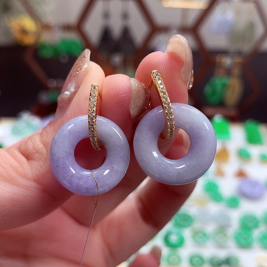 翡翠耳饰银S925镶嵌天然翡翠