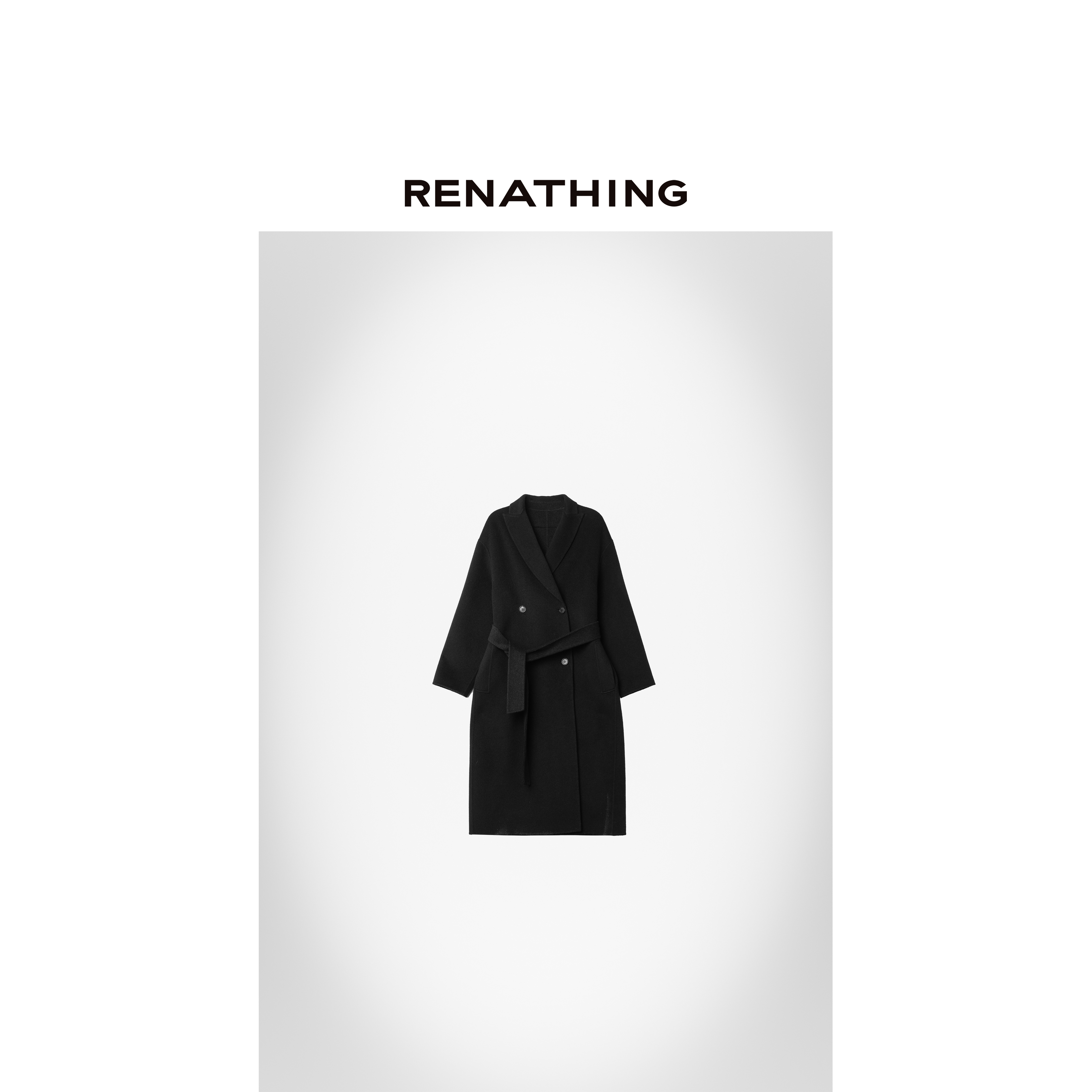 【RENATHING】挺括大翻领系带过膝大衣