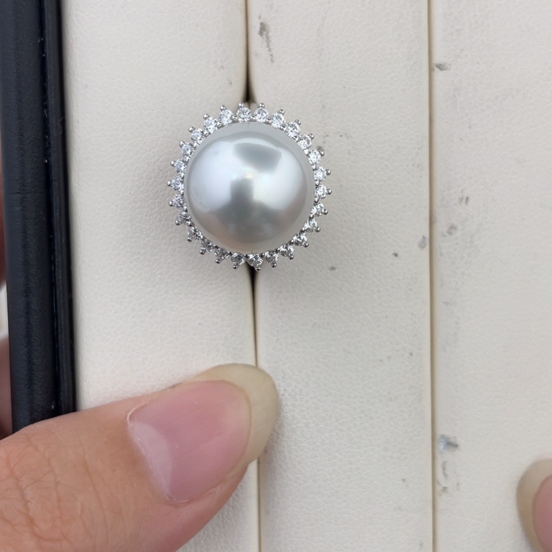 未镶嵌海水珍珠澳白戒指13-14m m