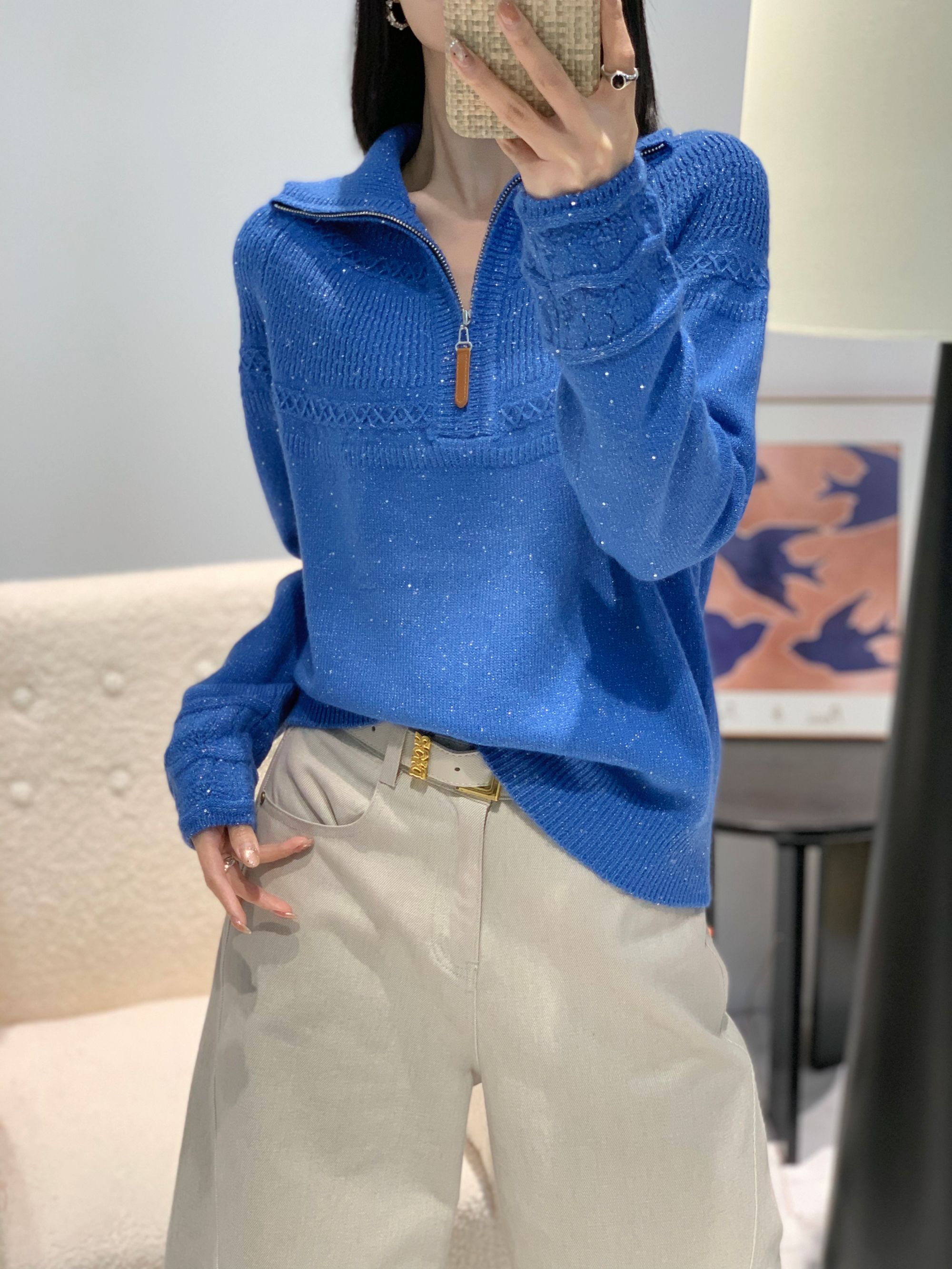 针织波点厚款秋冬女装时尚提花百搭插肩袖羊毛衫女B191#