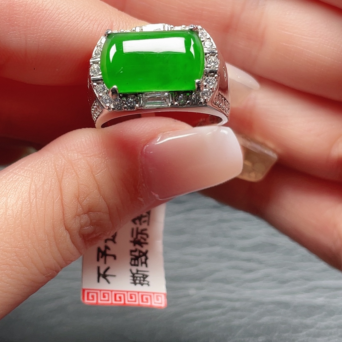 翡翠银S925镶嵌戒指3979