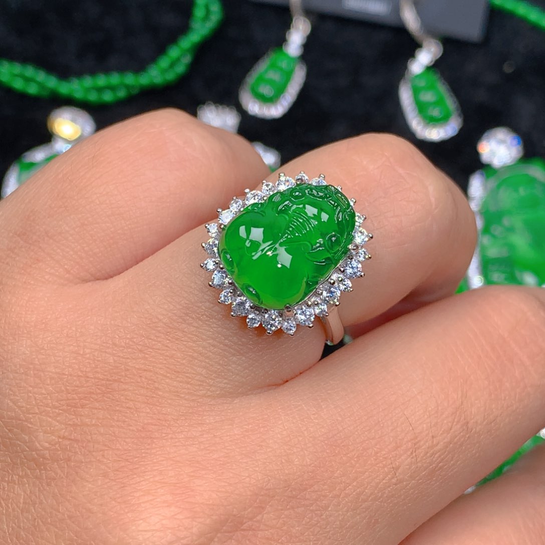 翡翠戒指银S925镶嵌翡翠