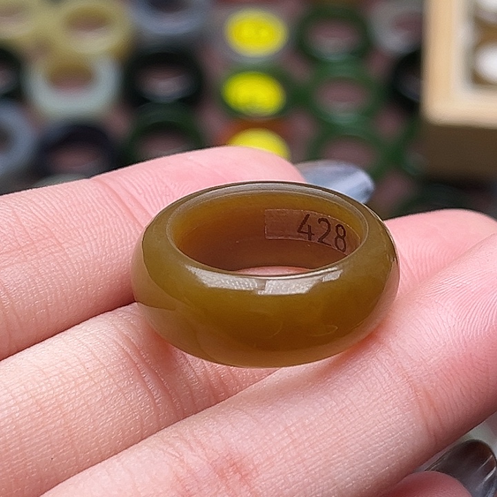 和田玉未镶嵌戒指17.0橘红糖新品