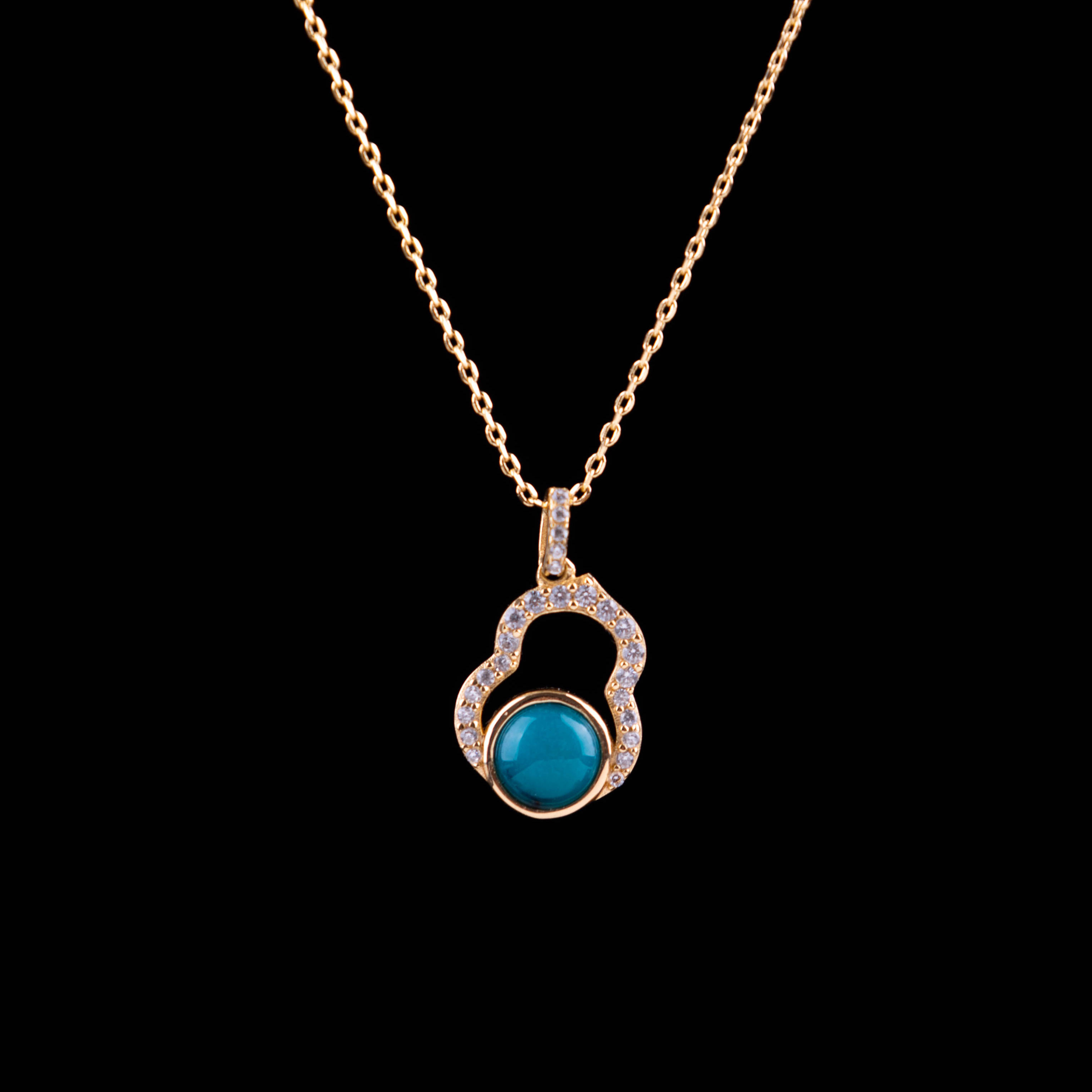 天然原矿绿松石镶嵌合金葫芦项链