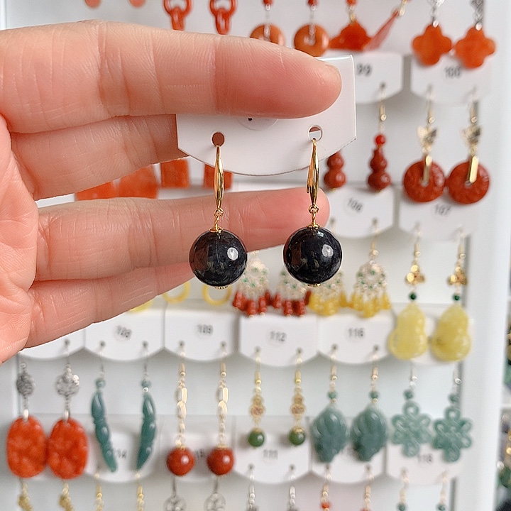 翡翠耳饰银S925镶嵌翡翠