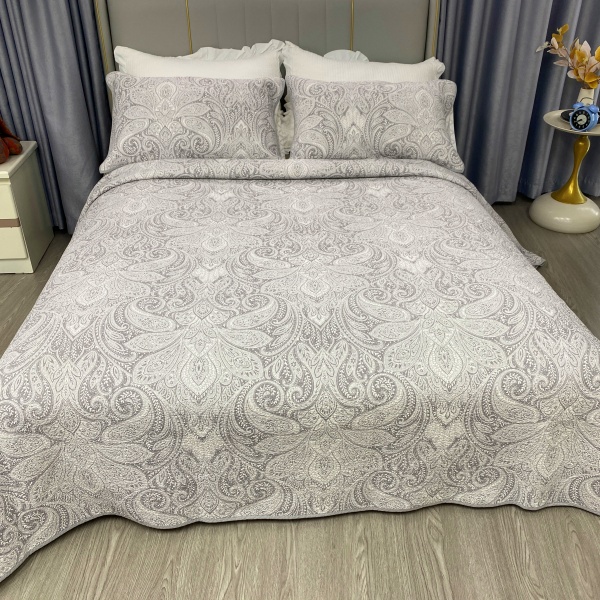 【灰色佩斯里】出口外贸纯棉全棉100%棉床盖夹棉2.3*2.5米三件套P