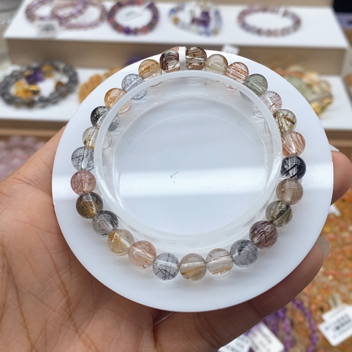 未镶嵌手链水晶彩发晶手链7m m