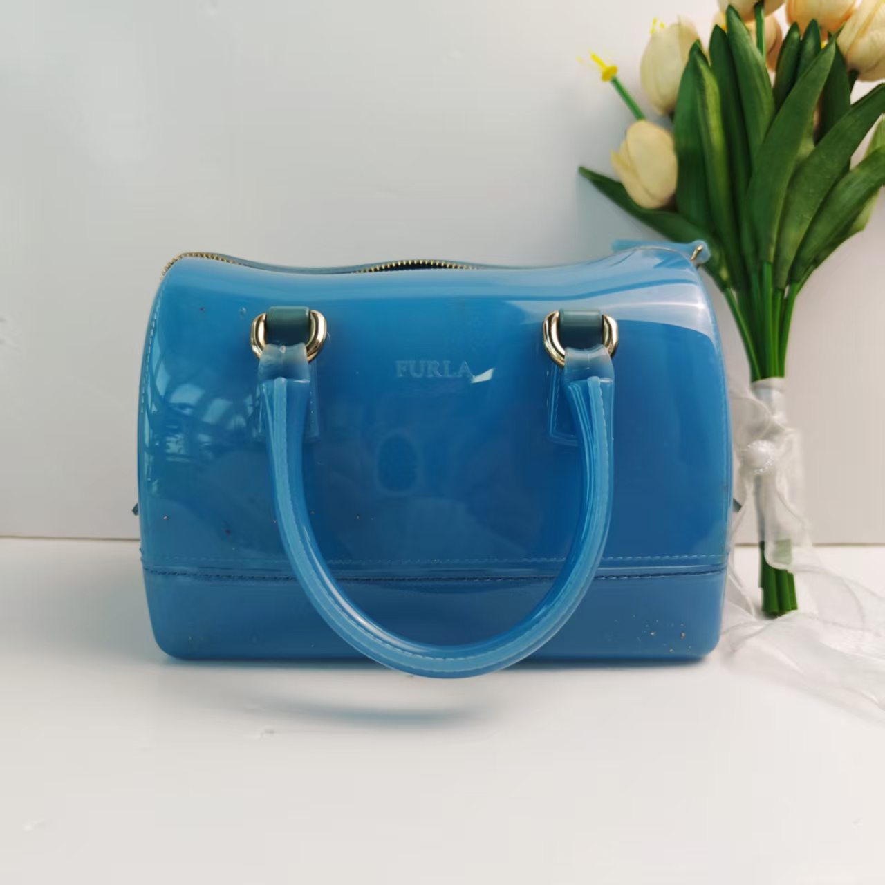 95新 FURLA/芙拉 芙拉蓝色波士顿果冻包