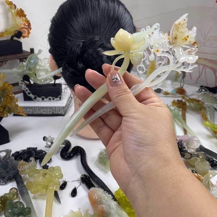 落***花岫玉未镶嵌发饰发簪