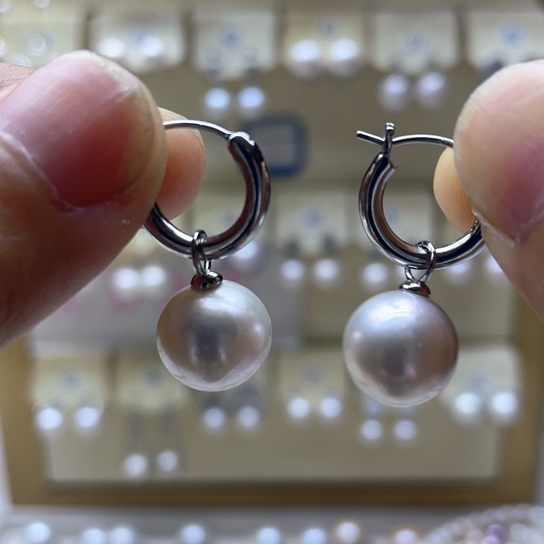 银S925镶嵌淡水珍珠耳饰