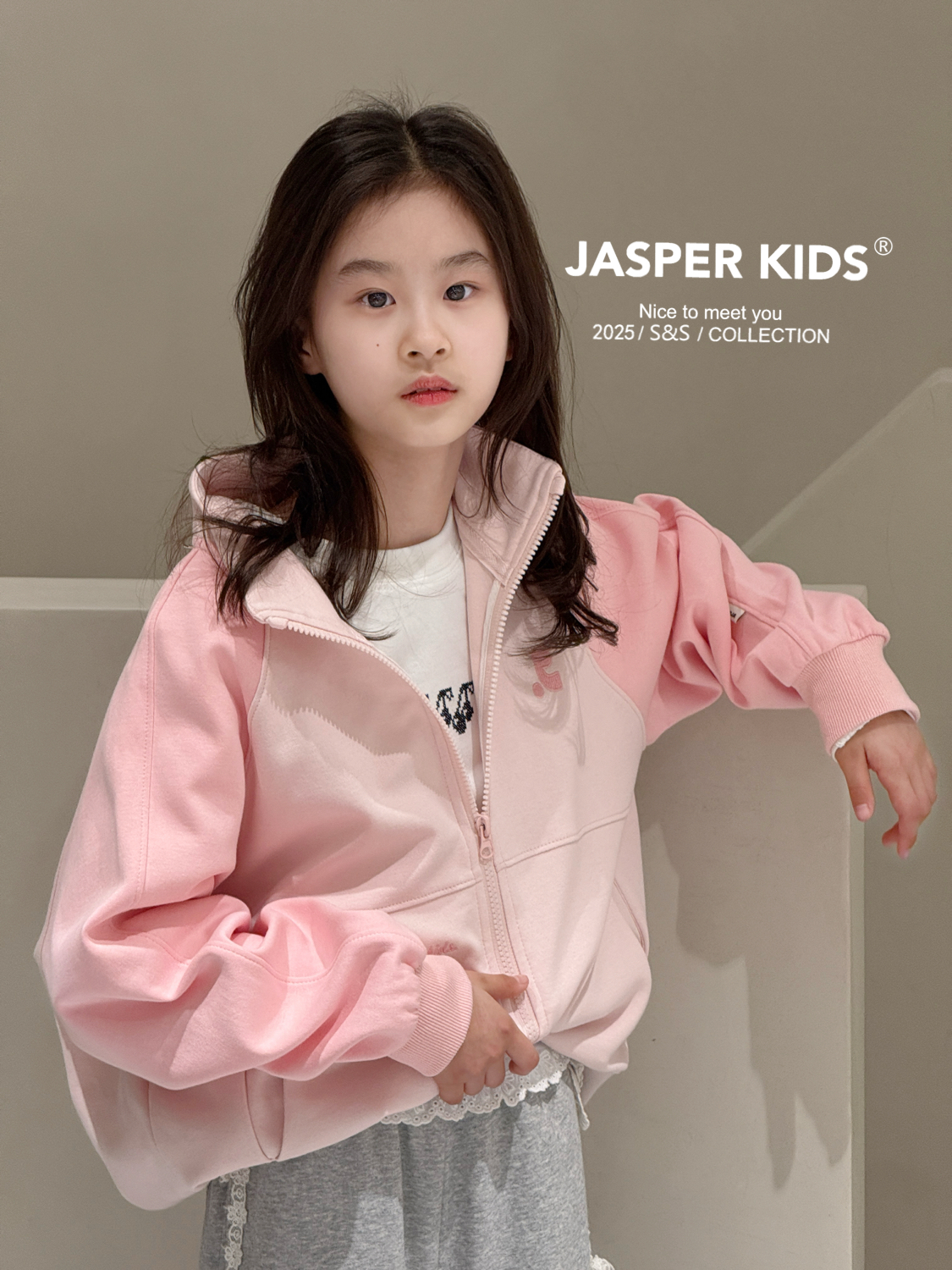 JASPER春季新款女童粉色外套38638