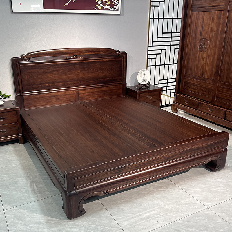 高端乌金木床雕花抽屉储物高箱主卧榫卯新中式全实木床双人床江山