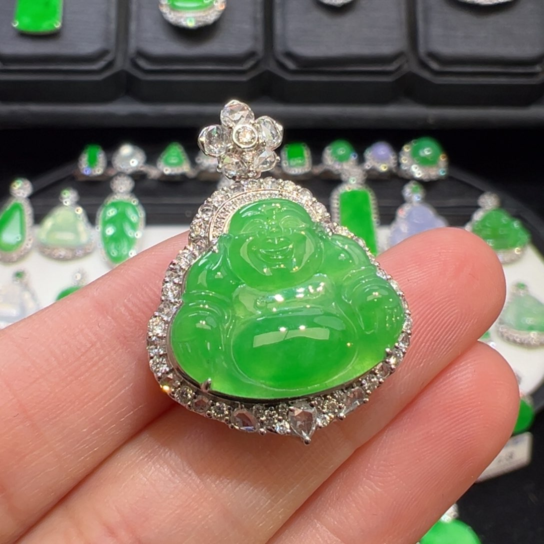 翡翠吊坠(不含链)18K金镶嵌翡翠