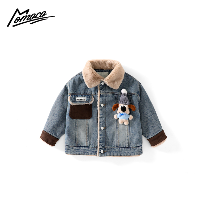 MOMOCO冬季新款男童外套小狗玩偶加厚保暖牛仔棉服77430134001 