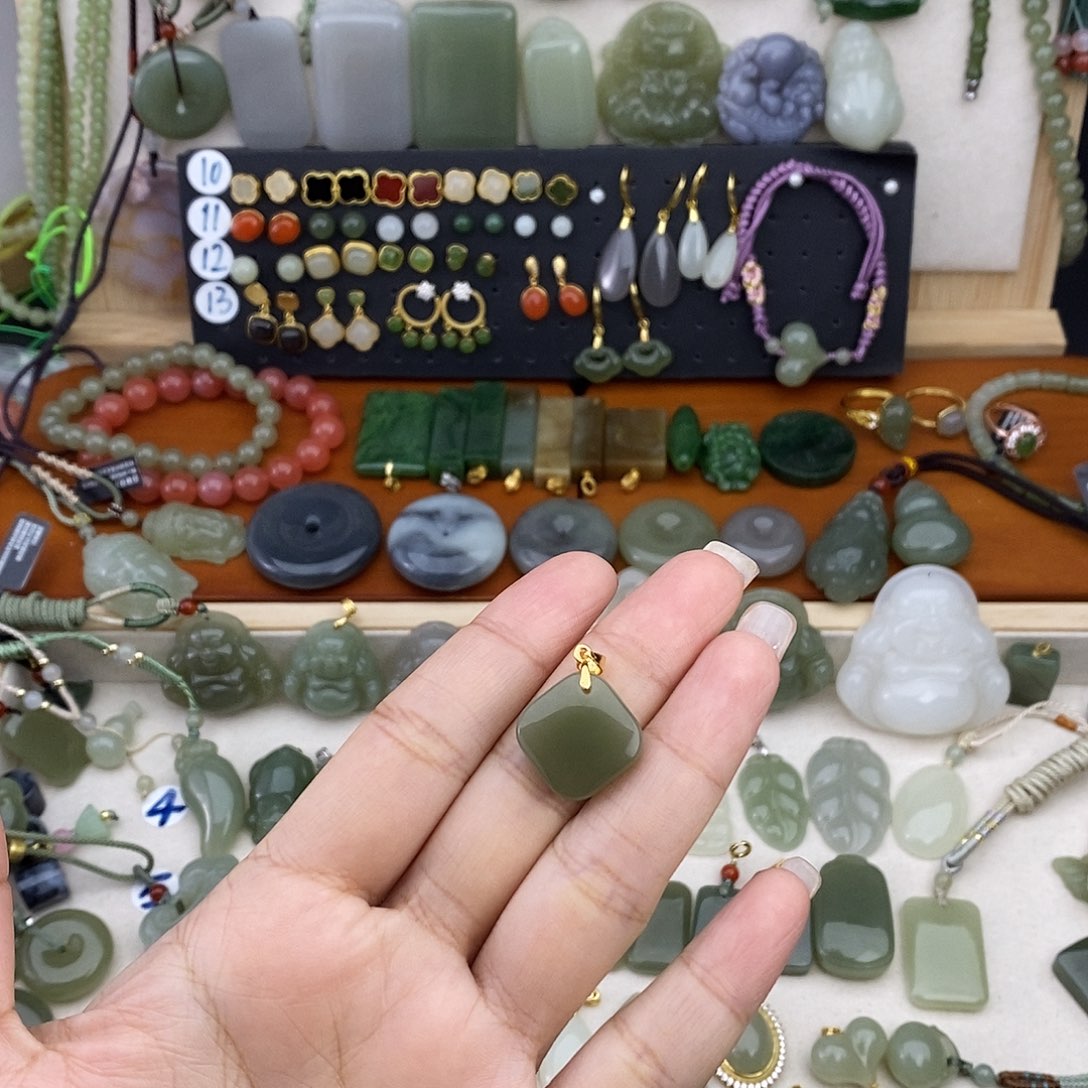 和田玉银S925镶嵌吊坠(不含链)