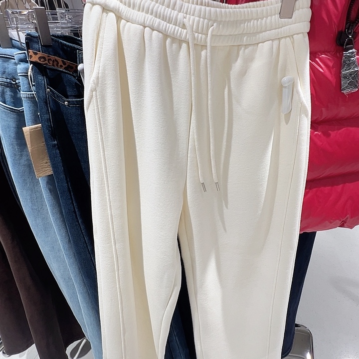 米白加厚加绒窄版羊绒裤