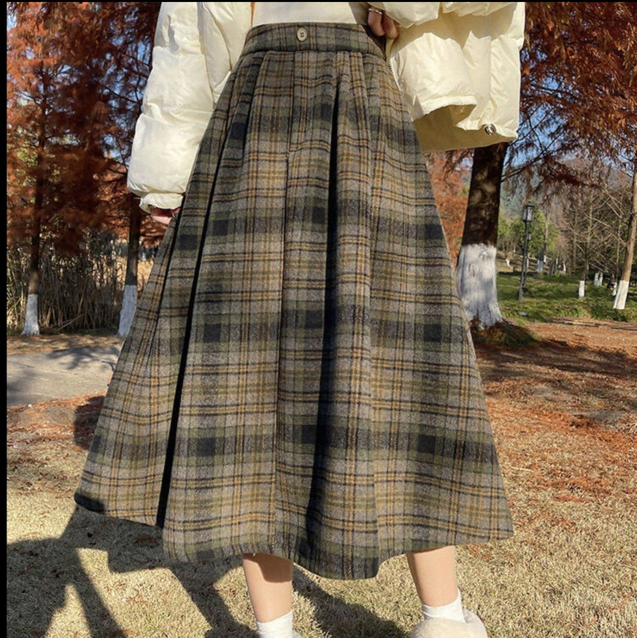 复古百搭碎花格子秋冬半身裙（直播链接）