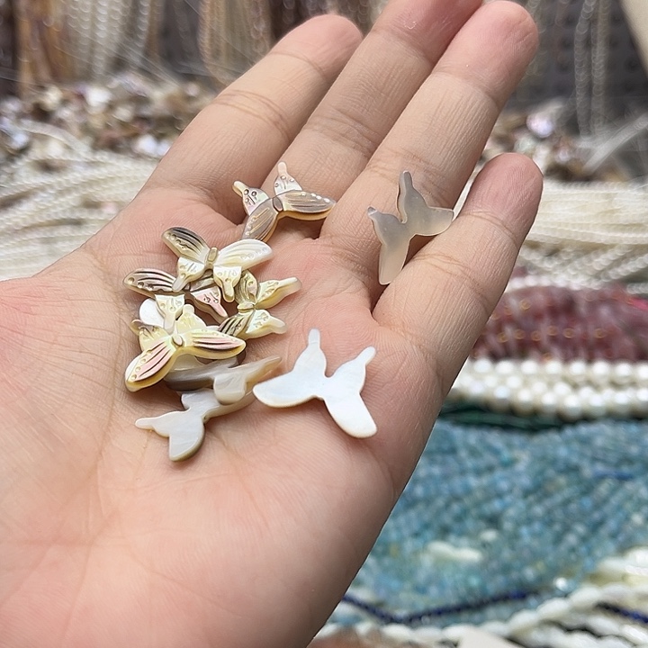 未镶嵌玛瑙/玉髓珠宝半成品4个20/14mm左右黑蝶贝蝴蝶