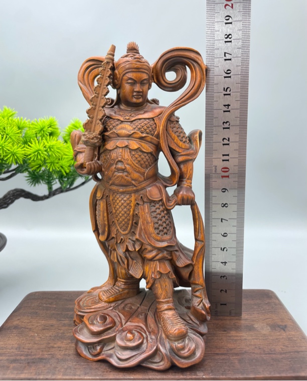 仿古做旧小叶黄杨木精雕韦陀菩萨古玩旧藏摆件家居装饰品工艺