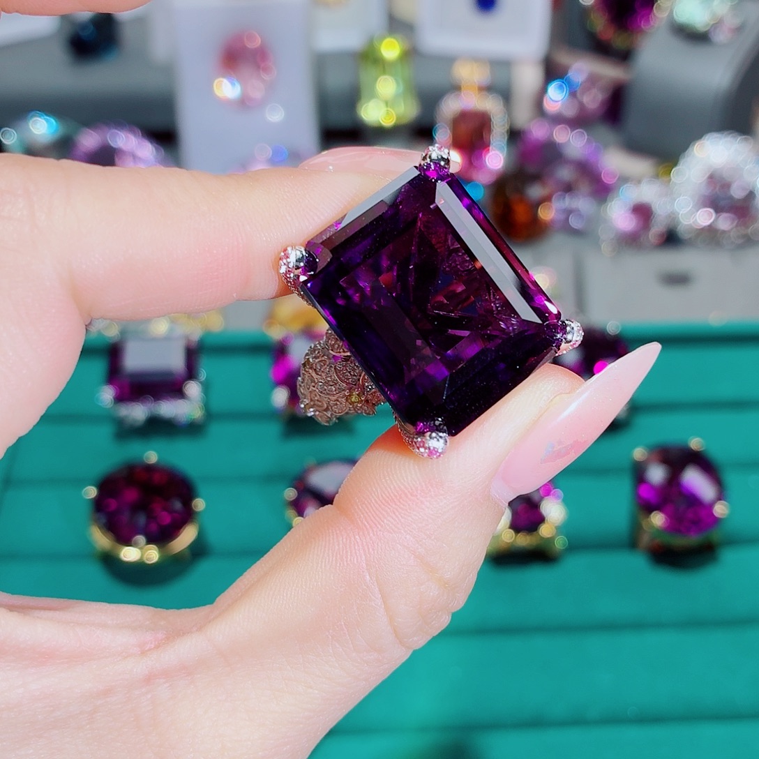 正***亿戒指银S925镶嵌紫晶戒指