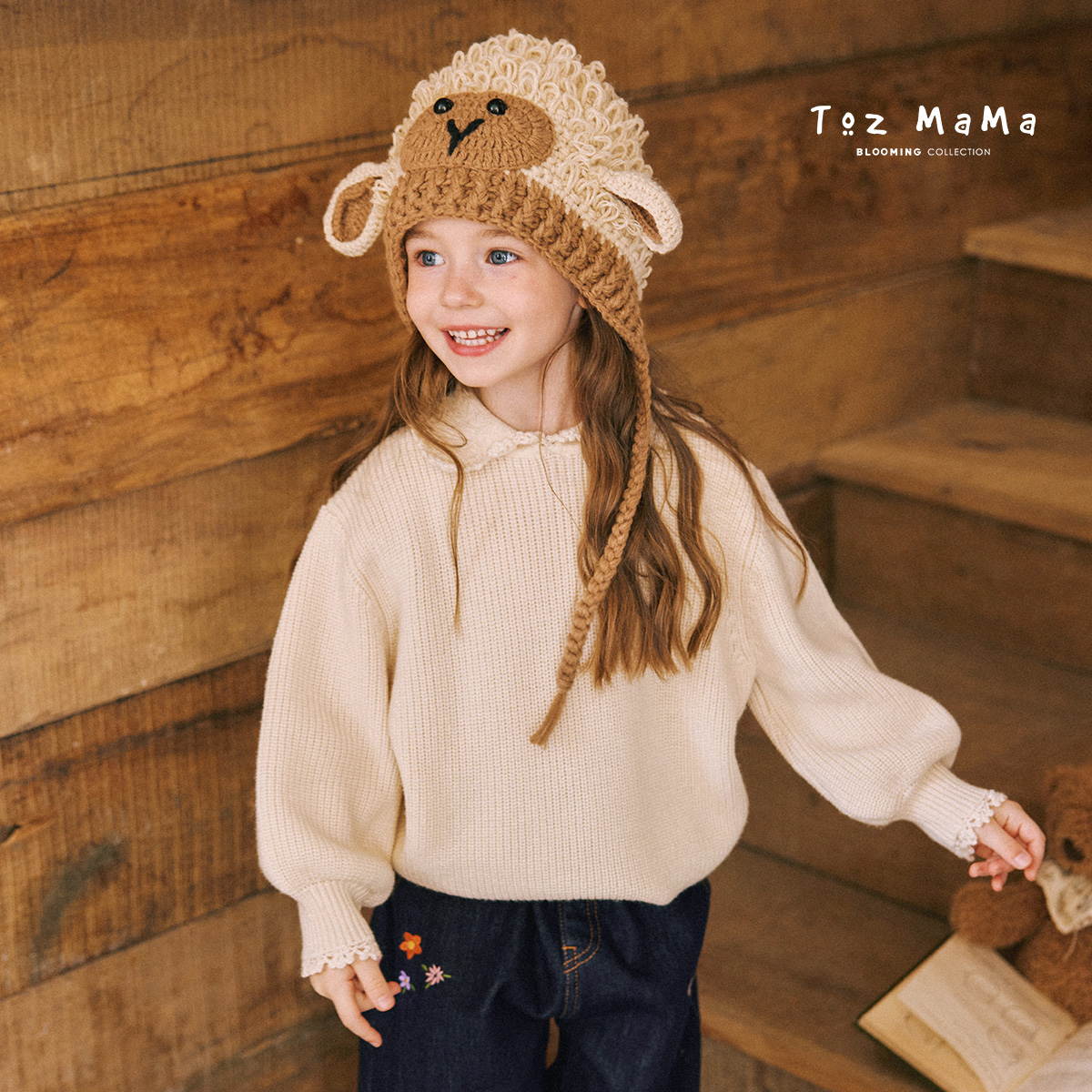 Toz Girls豆几妈11/10冬季100%全羊毛手工钩花毛衣女童针织上衣