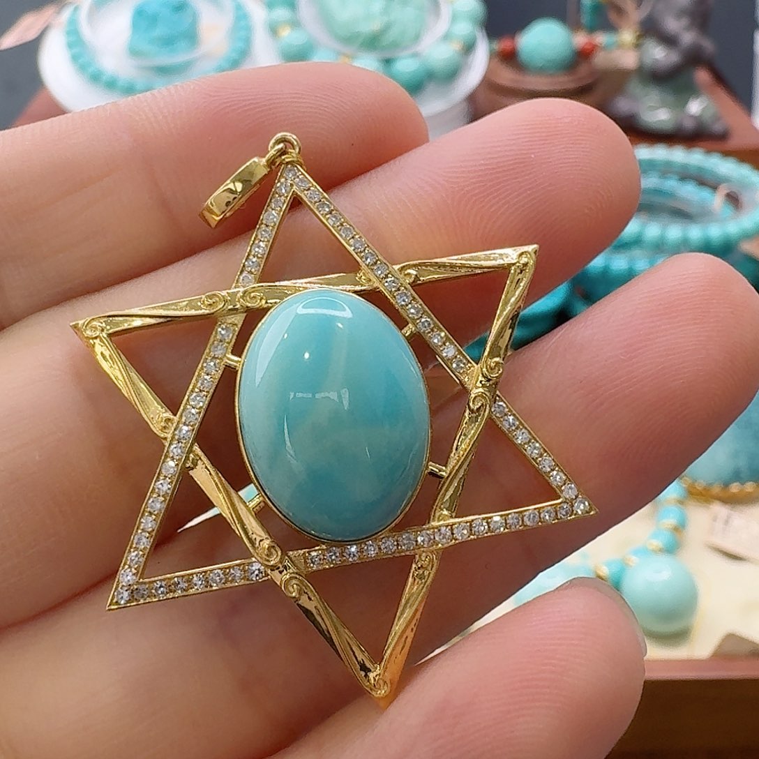 绿松石18K金镶嵌珠宝半成品