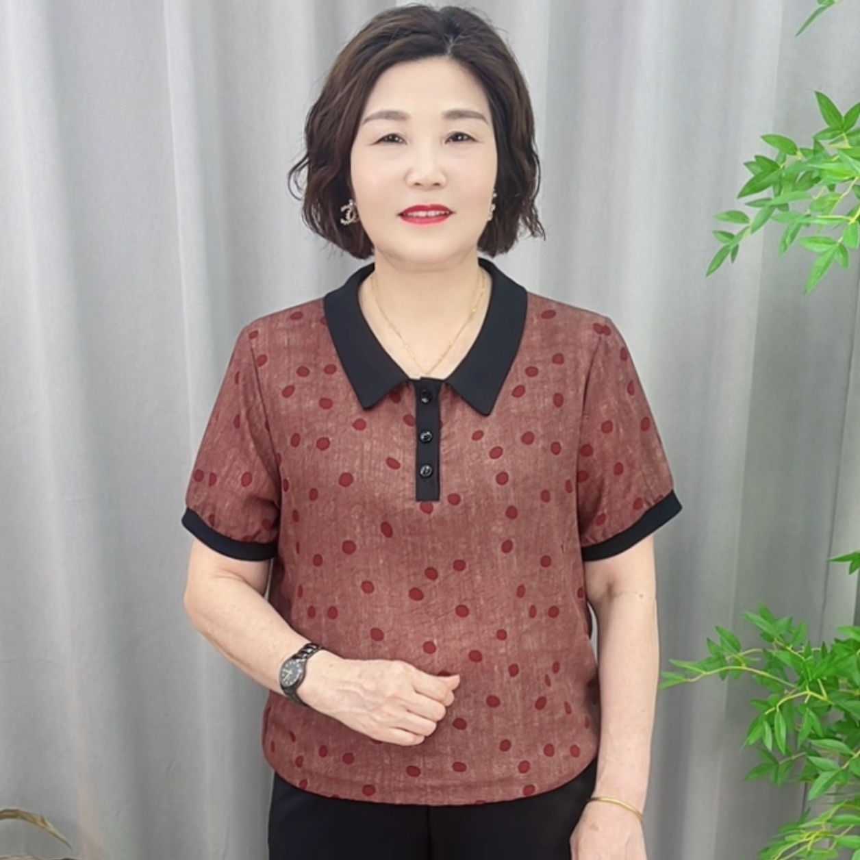 时尚常规款薄款短袖中老年女装妈妈装休闲夏季减龄百搭V8836