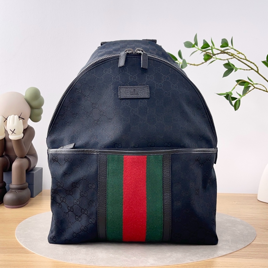 95新 GUCCI/古驰 【九筒奢品】红绿织带/双肩包/8230